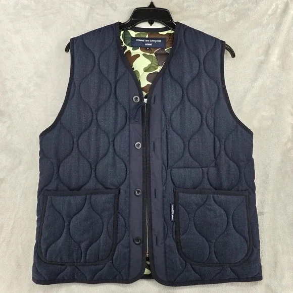 Comme Des Garçons Homme Quilted Vest Mens Small Full Zuo Blue Camo Made In Japan